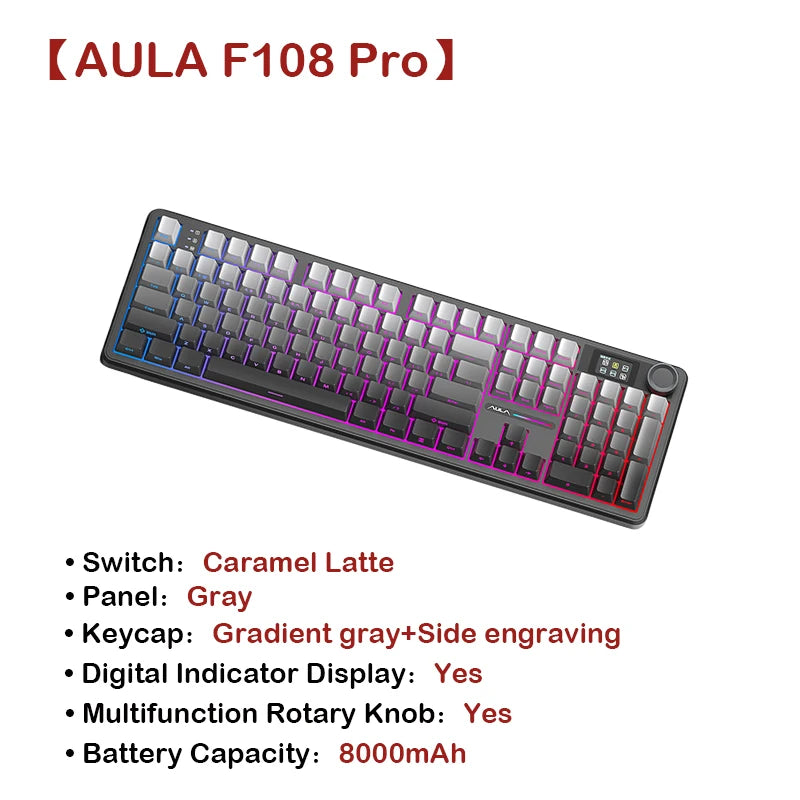 AULA F108Pro Wireless Mechanical Keyboard – UK Layout, Bluetooth Tri-Mode, Gasket, Hot-Swap, RGB, 104 Keys