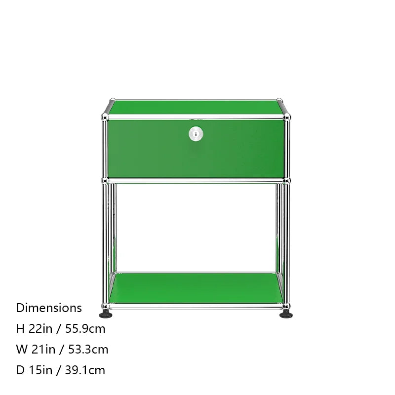 Stainless steel R.E.D. Shopping metal nightstands with storage cabinets, modern bedroom furniture for living room and bedroom decor.