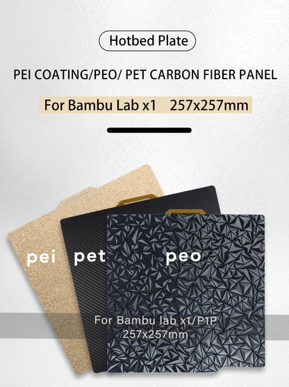 Bambu Lab Build Plate – PEI / PET / PEO 257x257mm | Double-Sided Spring Steel | X1 P1P A1