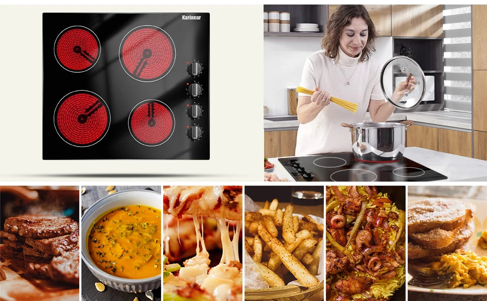 Karinear 4-Burner Electric Cooktop 24" – 6000W Built-in Induction Hob