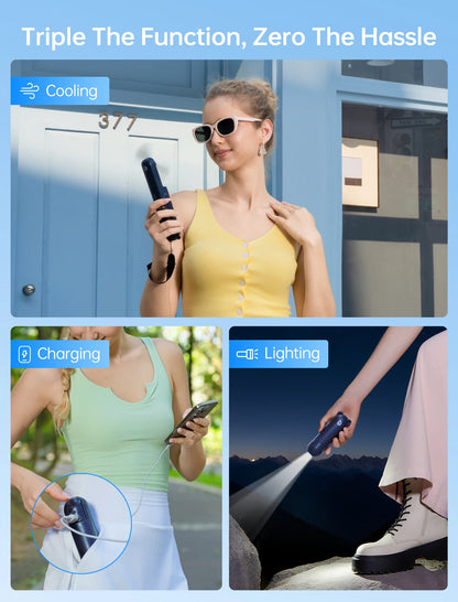 JISULIFE Portable Handheld Fan with Power Bank & Flashlight