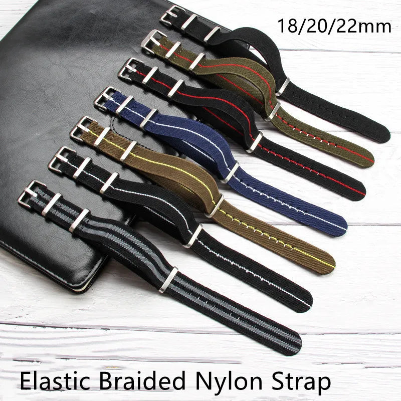 Elastic NATO Nylon Watch Strap 18/20/22mm | Breathable Woven Watchband