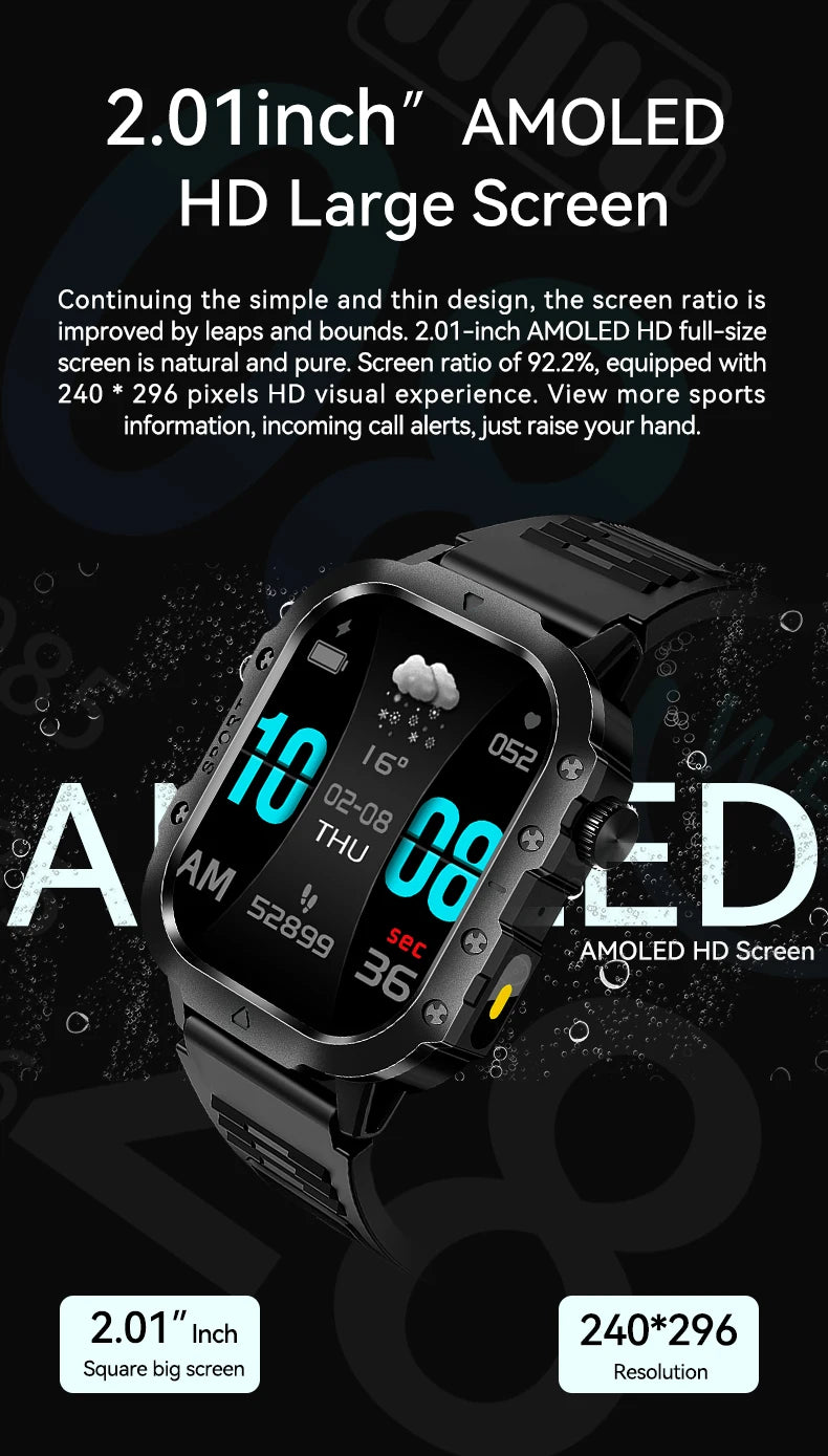 LAXASFIT Outdoor Smart Watch 2025 – 2.01" HD Screen, LED Flashlight, Bluetooth Voice Call