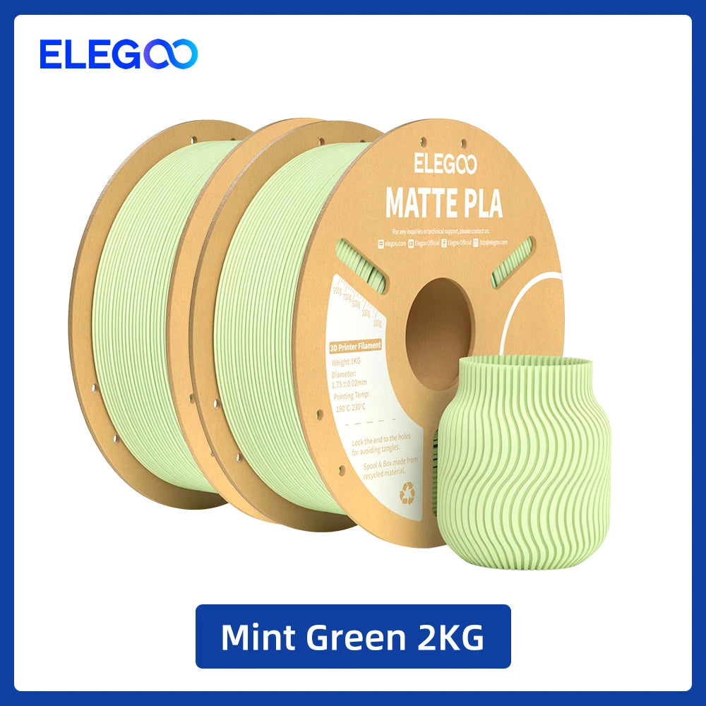 ELEGOO Matte PLA Filament 1.75mm 1KG – +/-0.02mm Accuracy, Cardboard Spool