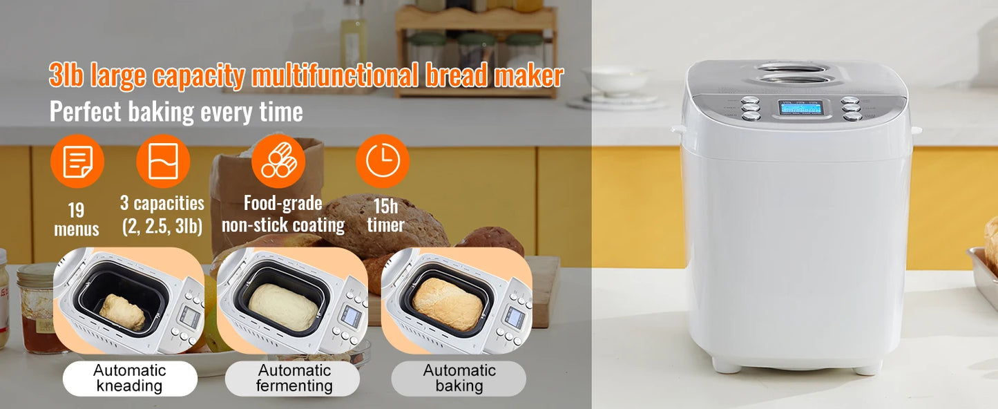 SucceBuy 2/3 LB Bread Maker 15-in-1 | Nonstick Ceramic Pan, Gluten-Free, Automatic Dough Machine