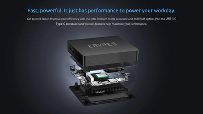 ERVPES B20E Mini PC – 8GB RAM 128GB SSD | Intel 6500Y | Windows 11 | WiFi BT5.2 HDMI