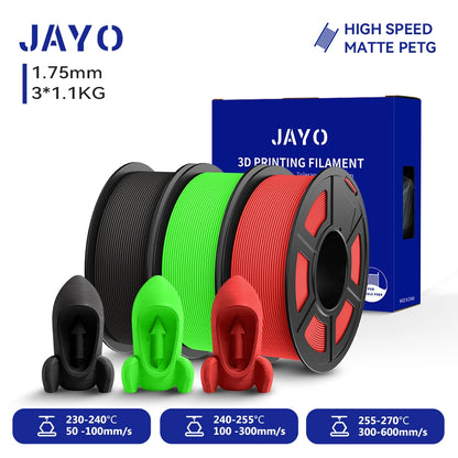 JAYO PETG/High Speed Matte PETG 3D Printing Filament 1.75MM Mix-Colors & No bubbles &Non-toxic For 3D Printer & Pen 3Rolls