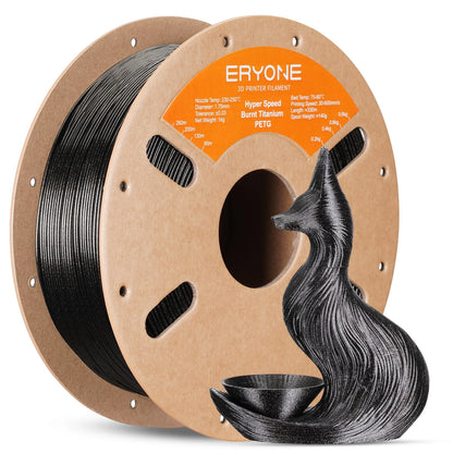 Burning Titanium PETG 3D printing filament by ERYONE, 1.75mm diameter, suitable for high-speed 3D printing from 30 to 500mm/s