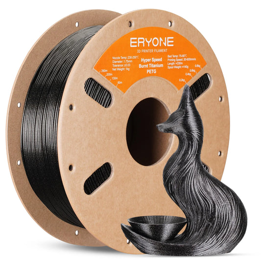 Burning Titanium PETG 3D printing filament by ERYONE, 1.75mm diameter, suitable for high-speed 3D printing from 30 to 500mm/s