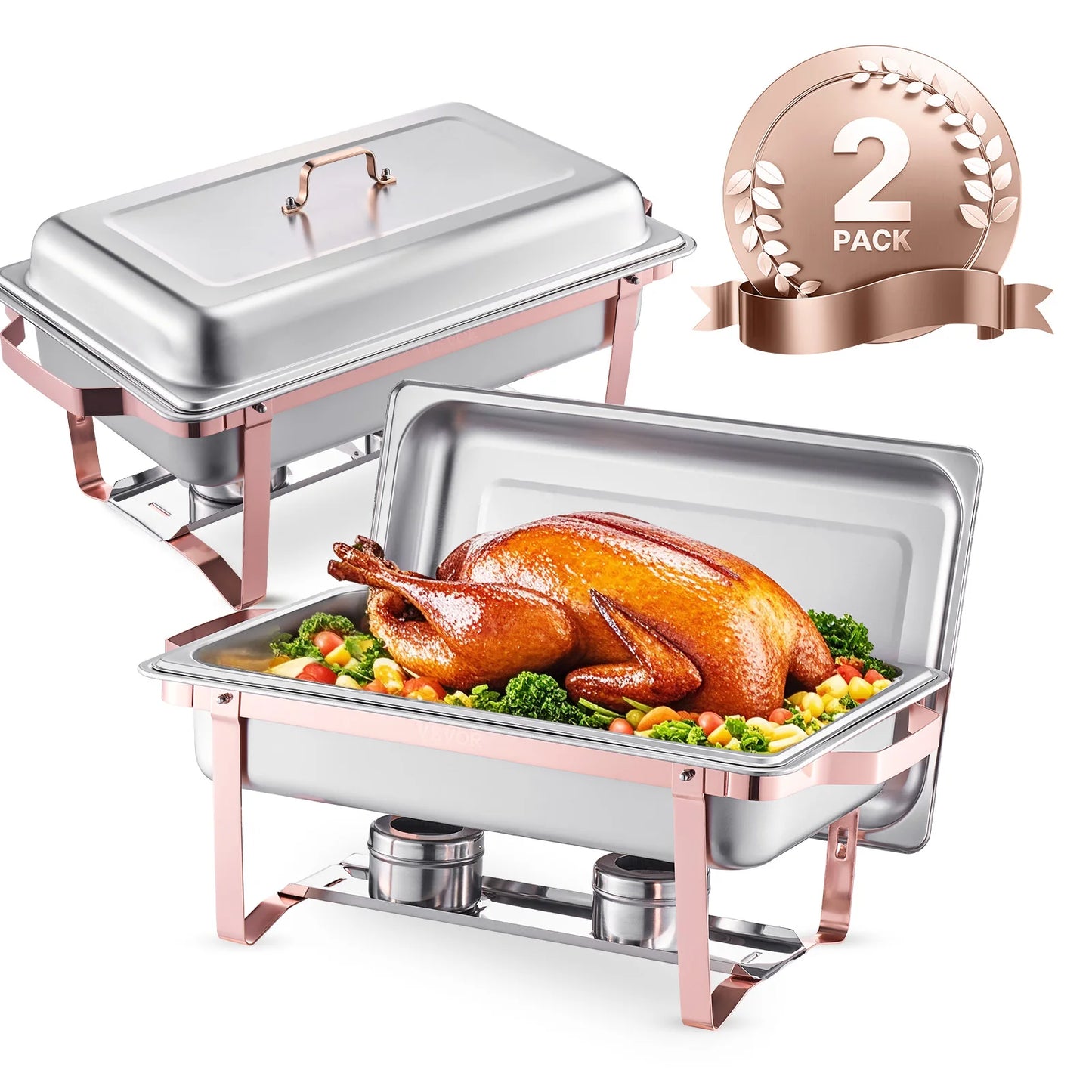 SucceBuy 8QT Rectangle Chafing Dish Set – 2/4/6 Pack Buffet Catering Warmer