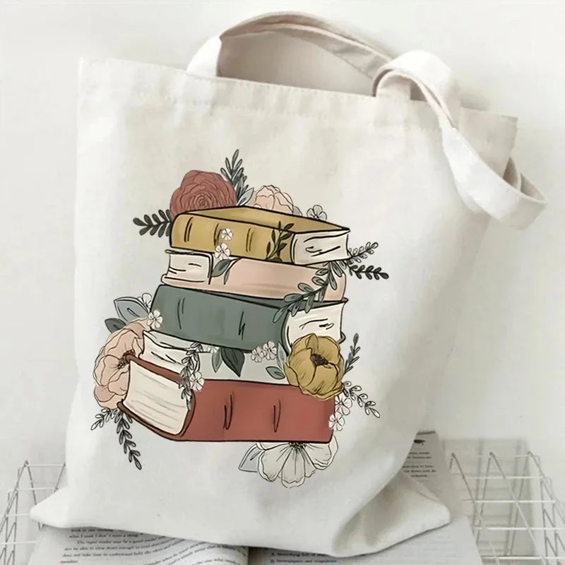 Just A Girl Who Loves Books Canvas Tote Bag - Vintage Rose Reusable Shopper for Book Lovers