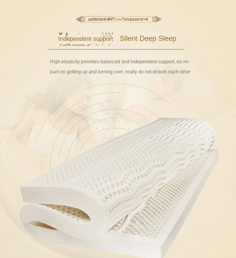 Soft 10cm natural latex mattress from Thailand, made of pure rubber, with a cushioned surface for comfortable sleep.