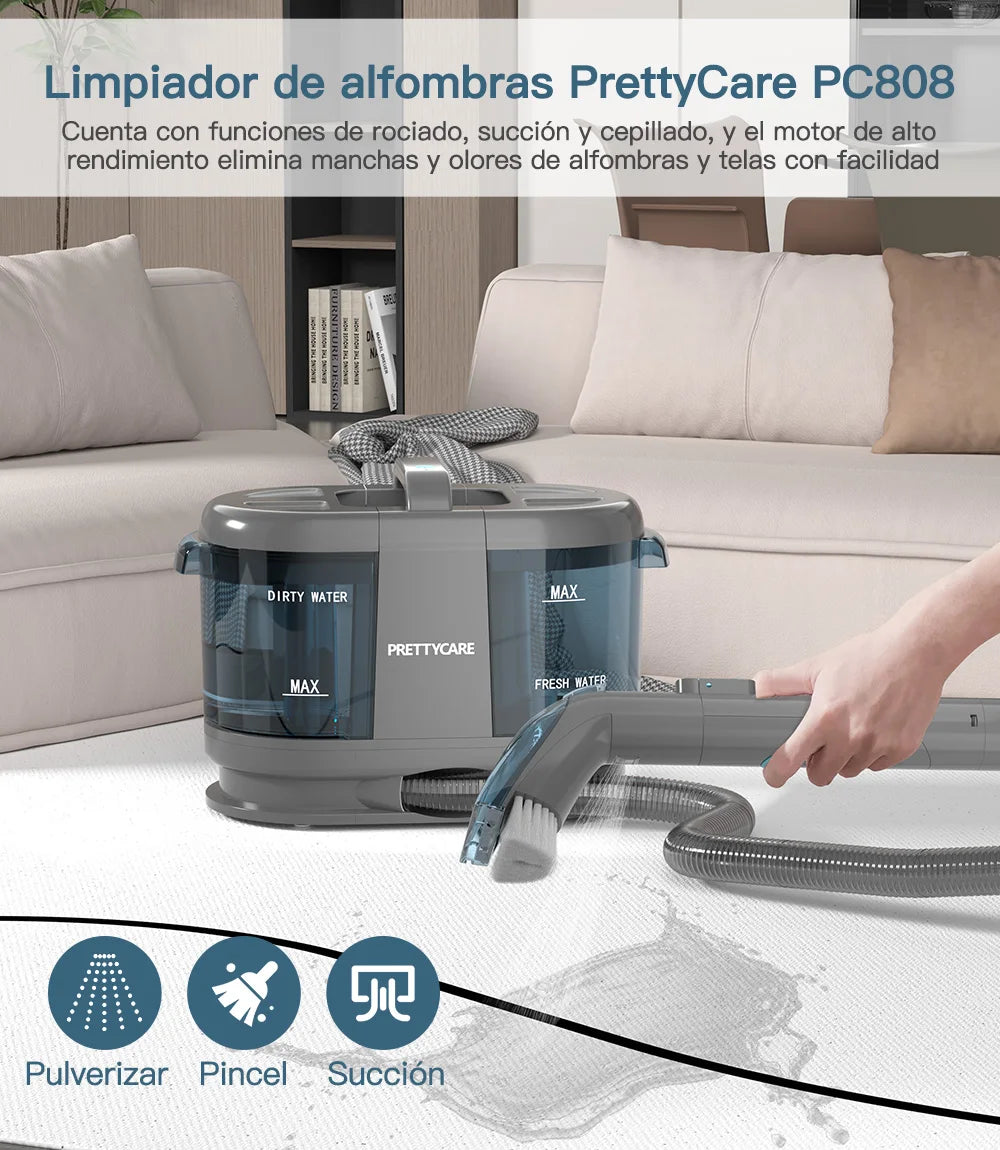 PrettyCare PC808 Cordless Carpet & Spot Vacuum Cleaner – 1.4m Hose, Wet Sprayer for Sofa & Car