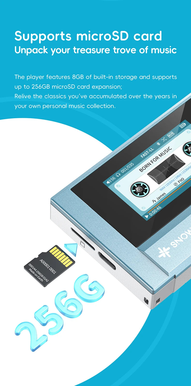FiiO Echo Mini HiFi Bluetooth MP3 Player – 15Hrs, 3.5mm & 4.4mm Output, Pure Music