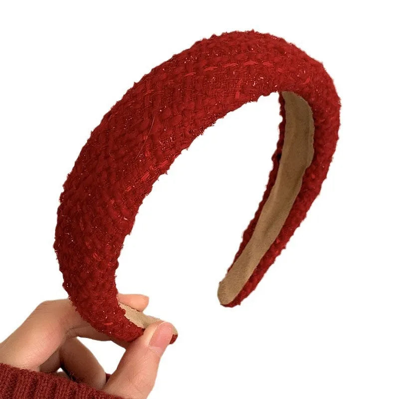 Red cloth Christmas fashion headband with vintage wool style, stylish hair accessory for holiday festive looks.