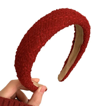Red cloth Christmas fashion headband with vintage wool style, stylish hair accessory for holiday festive looks.