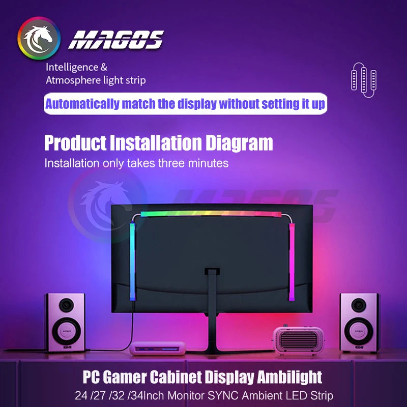 Skydimo Ambilight RGB LED Strip for PC Monitor – AURA USB 5V Software Control (24"/27"/32"/34")