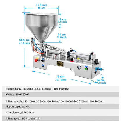 Pneumatic Paste & Liquid Filling Machine – Adjustable Cream Filler with 30L Hopper