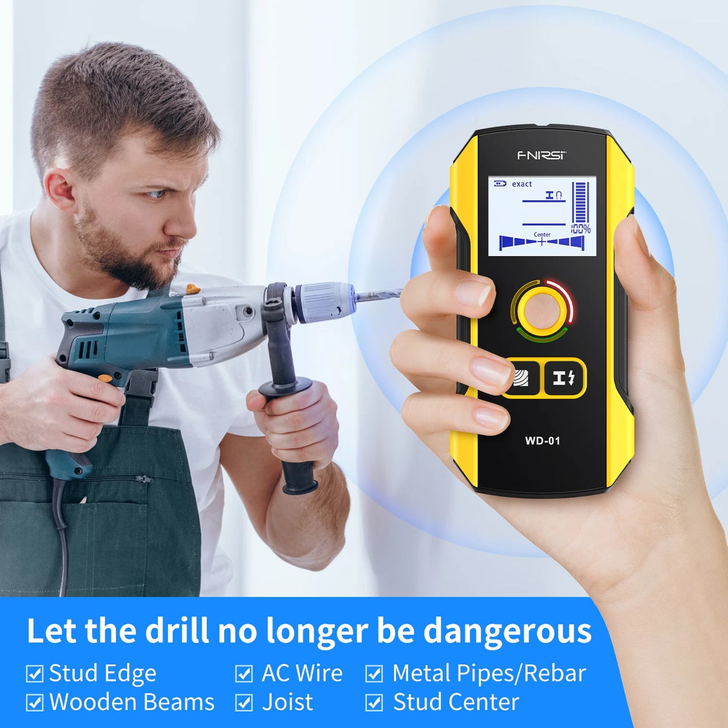 FNIRSI Wall Scanner – Metal Detector for AC Cables, Wires & Wood Studs