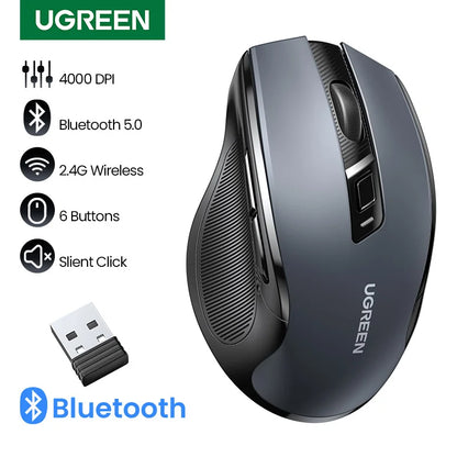 UGREEN MU006 Wireless Mouse – BT5.0 & 2.4G, 4000 DPI, 6 Silent Buttons, Ergonomic for MacBook & PC