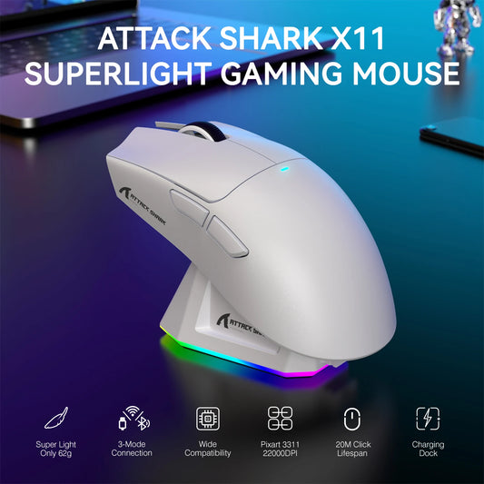 ATTACK SHARK X11 Lightweight Wireless Gaming Mouse – 22K DPI, PAW3311