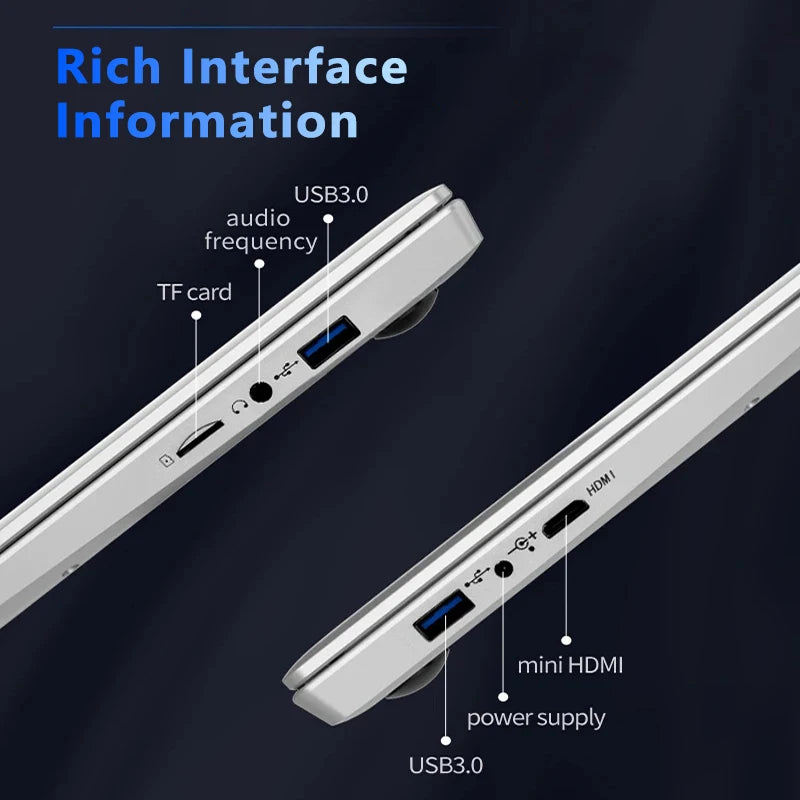 Portable Ultra-Slim Laptop – Intel Core i7-9850H, 12GB RAM, up to 2TB SSD, 4K, Windows 11 | Office & Study Notebook