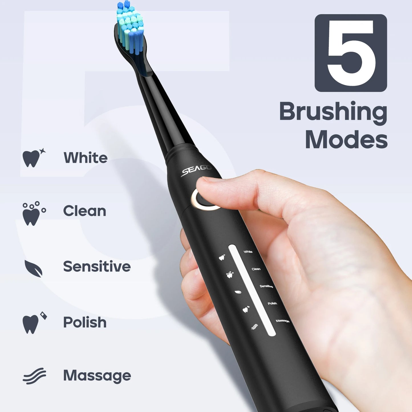 Seago SG-958 Fast Rechargeable Electric Toothbrush – Smart Auto, 8 Brush Heads, 5 Modes, IPX7 Waterproof