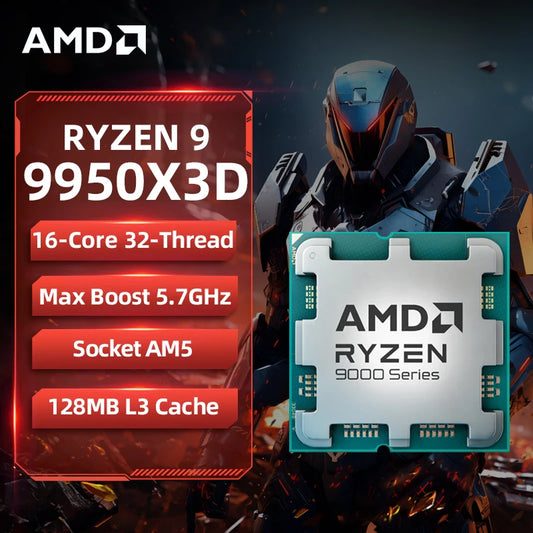 AMD Ryzen 9 9950X3D – 16-Core, 5.7GHz, 128MB Cache, AM5 Gaming CPU (No Fan)