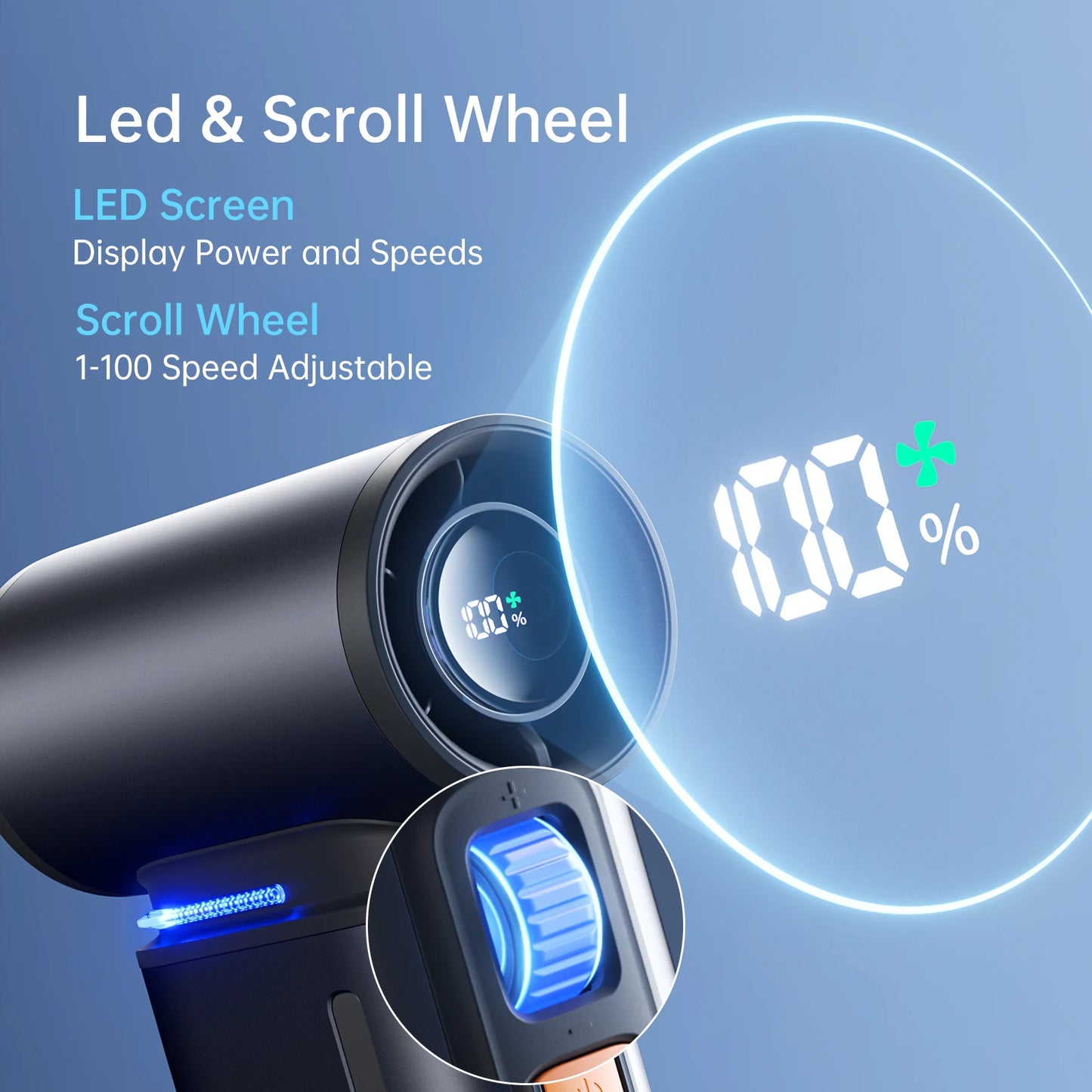 JISULIFE Portable Turbo Handheld Fan – 9000mAh, 100 Wind Speeds, LED Display, Outdoor Camping Fan (FA55)