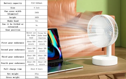 Kasydoff USB Desk Fan – 3600mAh Rechargeable, 4-Speed, 7-Blade Oscillating, Timer, Quiet Cooling Fan for Home & Office