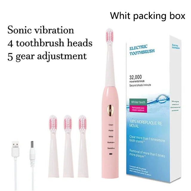 Rechargeable R.E.D. electric toothbrush with 5 brushing modes, waterproof design, and 30-day battery life.