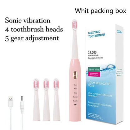 Rechargeable R.E.D. electric toothbrush with 5 brushing modes, waterproof design, and 30-day battery life.