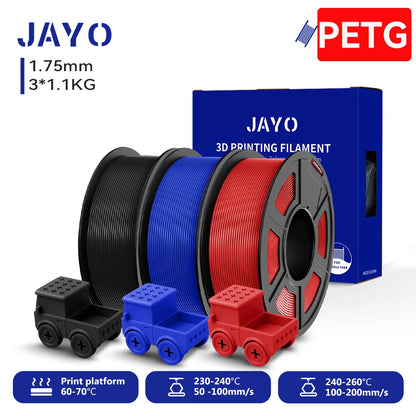 JAYO PETG/High Speed Matte PETG 3D Printing Filament 1.75MM Mix-Colors & No bubbles &Non-toxic For 3D Printer & Pen 3Rolls