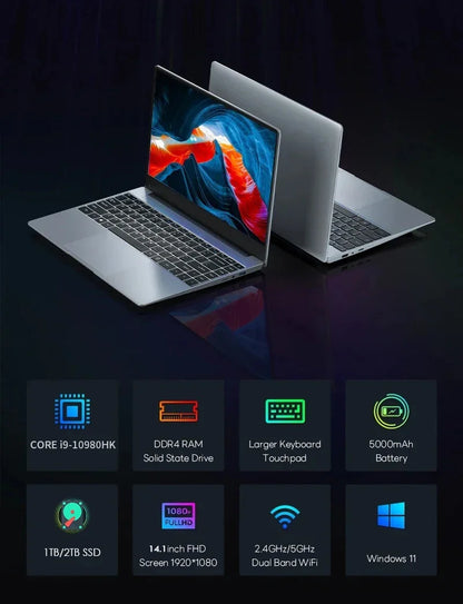 14.1" Portable Laptop – Intel Core i9-10980HK, 16GB RAM, up to 2TB SSD, Windows 11 Pro | Office & Gaming Notebook