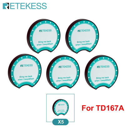 RETEKESS TD167A wireless restaurant calling pager system with coaster buzzer, used in food trucks, cafés, and hotels for customer notifications.
