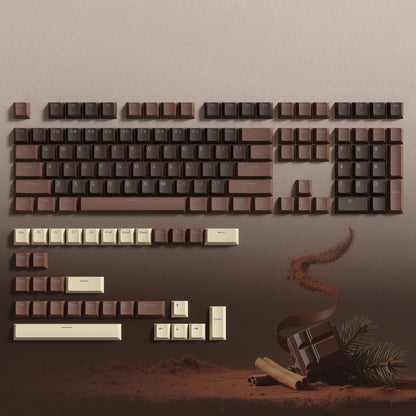 Retro dark red PBT keycap set with 126 Cherry profile keycaps for mechanical keyboards, featuring double shot craftsmanship.