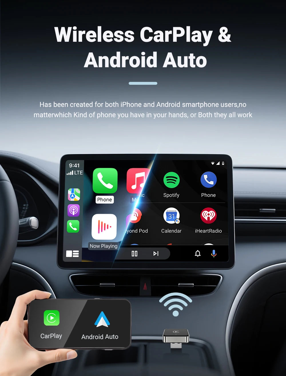 Wireless CarPlay & Android Auto Adapter 2026 | Plug & Play, Stable BT+WiFi, OTA Updates, 99% Car Compatible