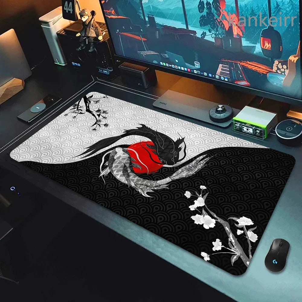 Koi Fish Taichi XXL Gaming Deskmat 90x40 – Natural Rubber, Anti-Slip, Smooth Surface