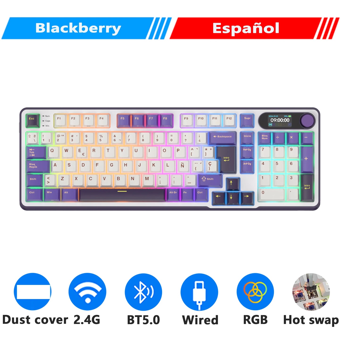 RK Royal Kludge S98 Wireless Mechanical Keyboard – 98 Key, Hot-Swap, TFT Screen, BT5.0/2.4G/USB-C