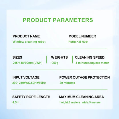 PuRuiKai AI Window Cleaning Robot – Smart Automatic, Streak-Free, Self-Cleaning, Ultra Quiet