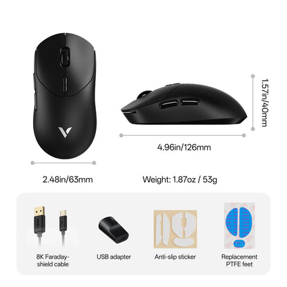 Rapoo Wireless Gaming Mouse – 8KHz Polling, 26000 DPI, 8 Buttons, Rechargeable, for Small/Medium Hands