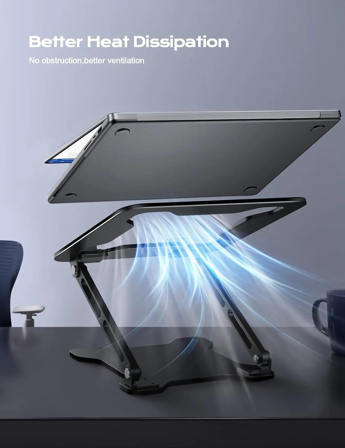 Adjustable Metal Laptop Stand — Foldable Ventilated Cooling Riser for 10"-15.6" Notebooks