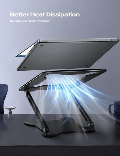 Adjustable Metal Laptop Stand — Foldable Ventilated Cooling Riser for 10"-15.6" Notebooks