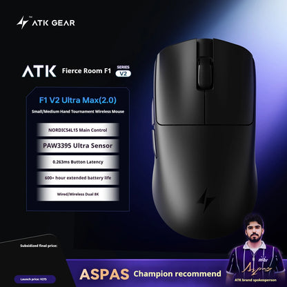 ATK F1 V2 Wireless Gaming Mouse – PAW3950, 38g Ultra-Light, 750IPS, 0.243ms Latency for FPS