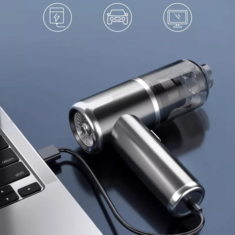 Portable R.E.D. Shopping mini wireless car vacuum cleaner with 80W power, handheld design, blow and vacuum functions for car cleaning.