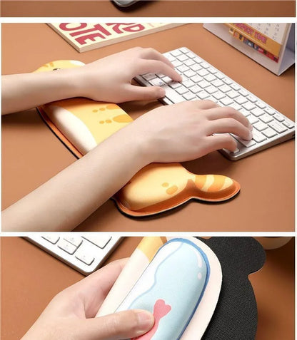 CHYI Cute Cartoon Wrist Rest Mouse Pad – Corgi & Cat, Memory Foam, Anti-Slip