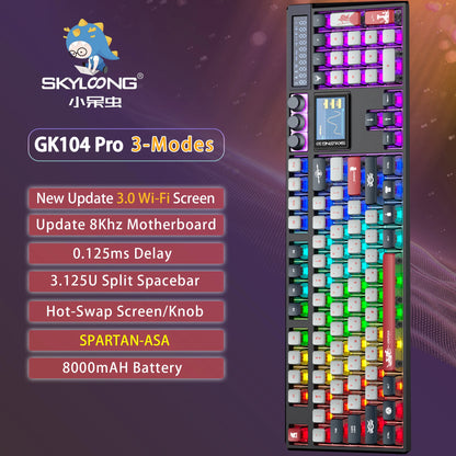 SKYLOONG GK104 Pro Full-Size Wireless Mechanical Keyboard – 104 Key, Hot-Swap, RGB, Macro Knob