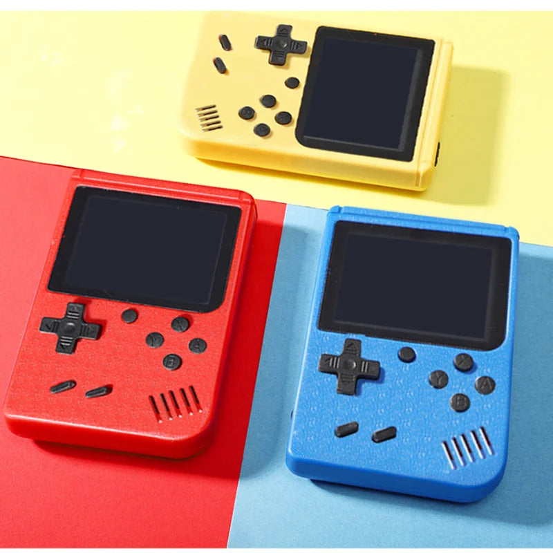 Retro handheld game console with 3-inch color LCD screen, 8-bit gaming, portable design by R.E.D. Shopping.