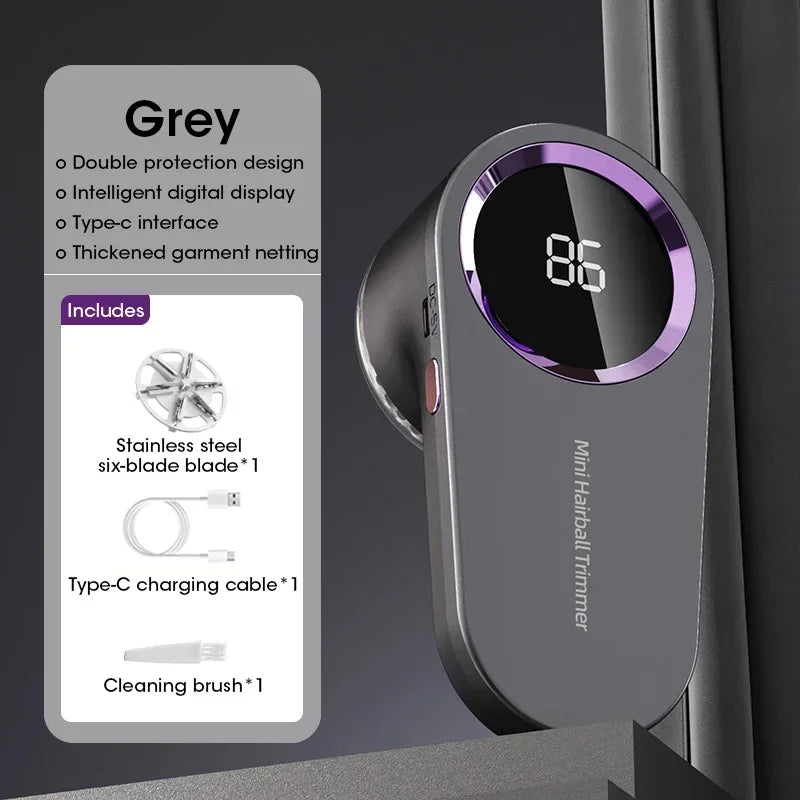 Electric Lint Remover — Smart LED Digital Display, USB Charging, Portable Fabric Hair Ball Trimmer