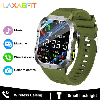 LAXASFIT Outdoor Smart Watch 2025 – 2.01" HD Screen, LED Flashlight, Bluetooth Voice Call